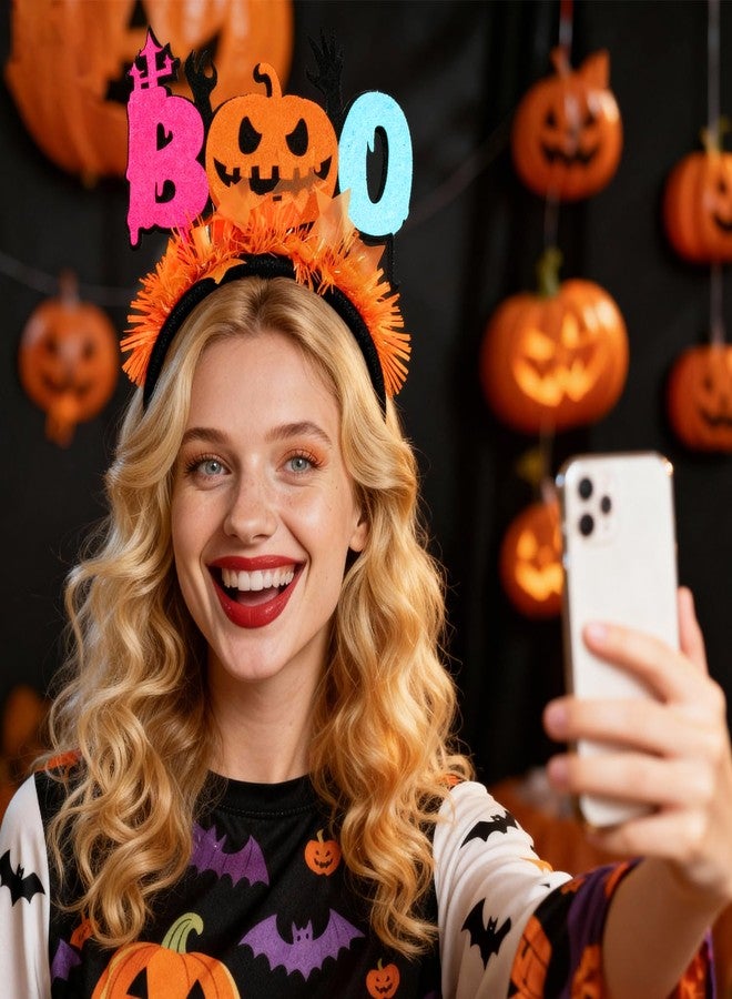Seqiuay 6 Pack Glow in the Dark Halloween Headbands for Women & Adults - Bat, Ghost, Pumpkin & Spider Web Designs, Perfect for Halloween Parties, Costumes & Decorations (One Size Fits All) - Image 4